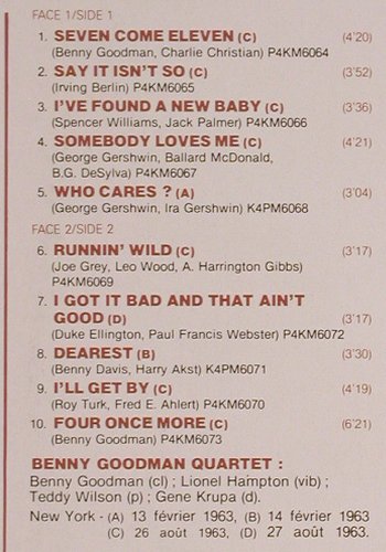 Goodman,Benny - Quartet: together again ! (1963), RCA Jazz Line (NL89304), D, 1984 Typ: LP Best.-Nr.: V4675 Preis: 7,50 Euro