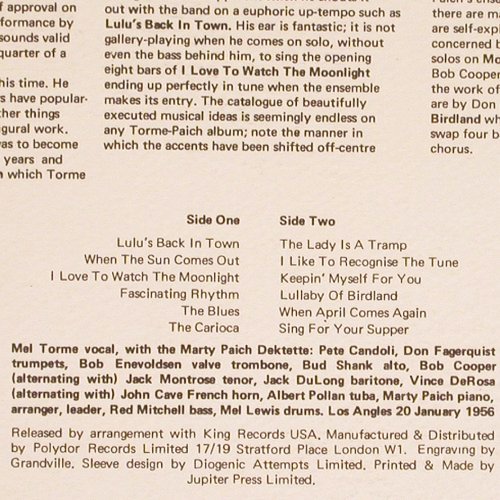 Torme,Mel & Marty Paich Dektette: Lulu's Back in Town, m-/vg+, PolydorJazz MasterVol 10(545 110), UK, 1983 - LP - V4712 - 6,00 Euro