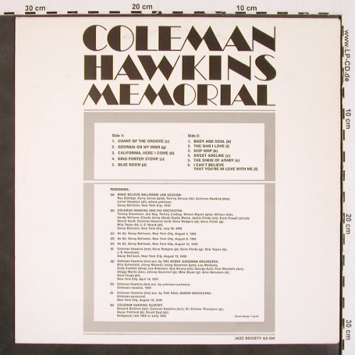 Hawkins,Coleman: Memorial (1940-1944), Jazz Society (AA 504), S Typ: LP Best.-Nr.: V4714 Preis: 9,00 Euro