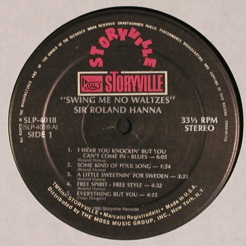Hanna,Sir Roland: Swing me no Waltzes, WOC, Storyville (SLP-4018), US, 1980 Typ: LP Best.-Nr.: V4721 Preis: 17,50 Euro