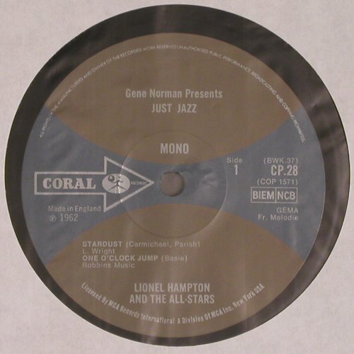 Hampton,Lionel - Allstars: Stardust, Mono (1947), Coral (CP 28), UK, 1970 Typ: LP Best.-Nr.: V4759 Preis: 20,00 Euro