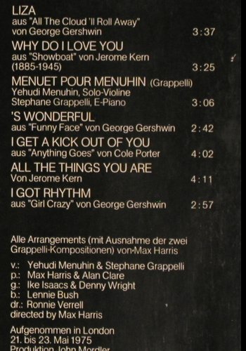 Menuhin,Yehudi & Stephane Grappelli: Fascinatin'Rhythm, m /vg+, HörZu / EMI (C 061-02 690), D, 1975 Typ: LPQ Best.-Nr.: V4766 Preis: 9,00 Euro