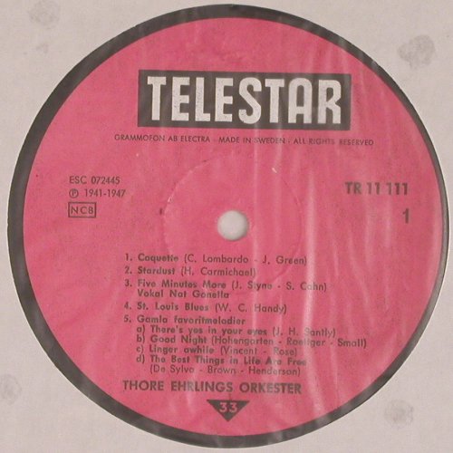 Ehrling,Thore - Orkester: Inspelingar fran 1941..1947, Telestar (TR 11111), S, 1972 Typ: LP Best.-Nr.: V4786 Preis: 9,00 Euro