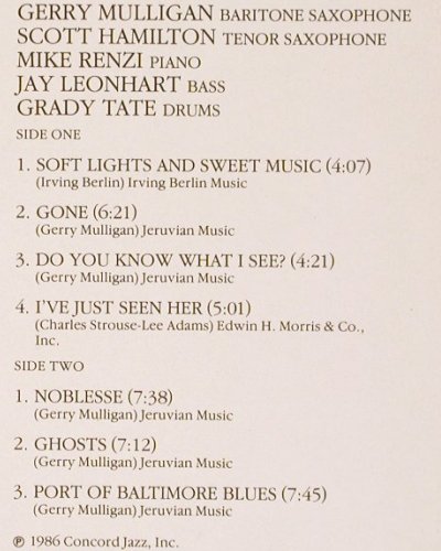 Mulligan,Gerry meets Scott Hamilton: Soft Lights & Sweet Music, Concord (CJ-300), D, 1986 Typ: LP Best.-Nr.: V4787 Preis: 9,00 Euro
