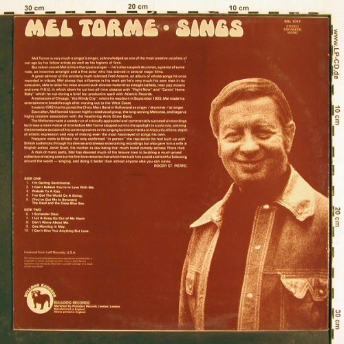 Torme,Mel: sings, vg+/vg+, Bulldog Records(BDL 1017), UK,  - LP - V4797 - 5,00 Euro