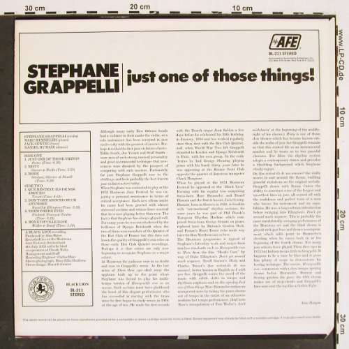 Grappelli,Stephane: Just One Of Those Things, Montreux, Black Lion (BL-211), US, CO, 1973 Typ: LP Best.-Nr.: V4799 Preis: 9,00 Euro