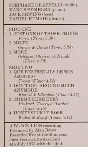 Grappelli,Stephane: Just One Of Those Things, Montreux, Black Lion (BL-211), US, CO, 1973 Typ: LP Best.-Nr.: V4799 Preis: 9,00 Euro