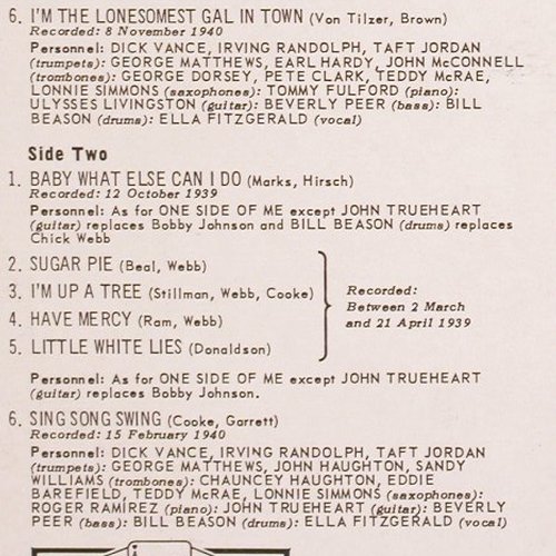 Fitzgerald,Ella: with Chick Webb's Band, rec.1939-40, Ace of Hearts, Mono (AH 36), UK,m /vg+, 1962 Typ: LP Best.-Nr.: V4852 Preis: 12,50 Euro