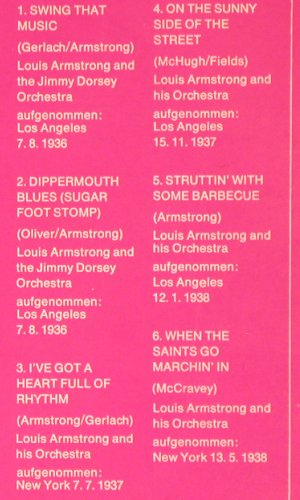 Armstrong,Louis: Swing That Music Satchmo (1936-39), Historia (H-619), D, 1970 Typ: LP Best.-Nr.: V5688 Preis: 6,00 Euro