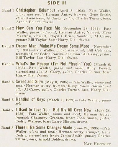 Waller,Fats & his Rhythm: Handful Of Keys (1969), Mono, RCA International (INT 1050), UK Typ: LP Best.-Nr.: Y802 Preis: 7,50 Euro.