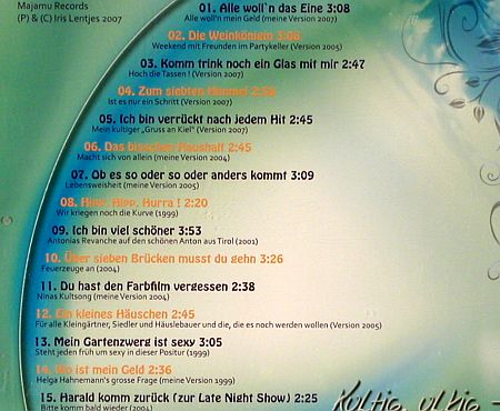 Lentjes,Iris: Kultig, ulkig, Majamu Rec. (MML 0160807), D, 2007 Typ: CD Best.-Nr.: 84495 Preis: 5,00 Euro.