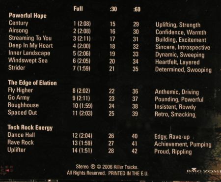 V.A.Library Killer Tracks: 7+1 CDs from Library, BMG (KT184-KT190+173), EU, Digi, 2006 Typ: 8CD Best.-Nr.: Z149 Preis: 5,00 Euro.