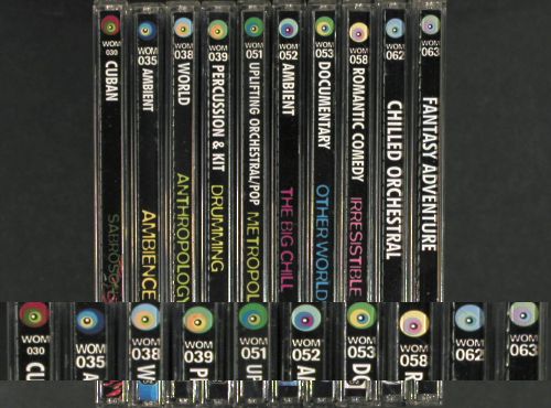 V.A.Library West One Music: 030-063 Mix  10CDs fr.Sound Library, WOM (2004-2005) (WOM ***),  Typ: 10CD Best.-Nr.: Z154 Preis: 15,00 Euro.
