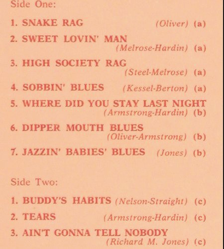 King Oliver's Jazz Band: Really The Jazz, Mono (1923), Parlophone(C 054-05639), I, Ri, 1974 - LP - V3596 - 9,00 Euro