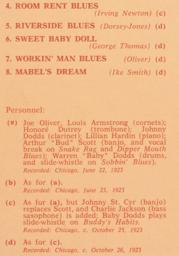 King Oliver's Jazz Band: Really The Jazz, Mono (1923), Parlophone(C 054-05639), I, Ri, 1974 - LP - V3596 - 9,00 Euro