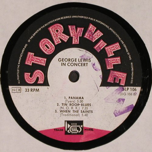 Lewis,George: In Concert (1954), stol, Storyville (SLP 106), DK Typ: LP Best.-Nr.: V4516 Preis: 7,50 Euro