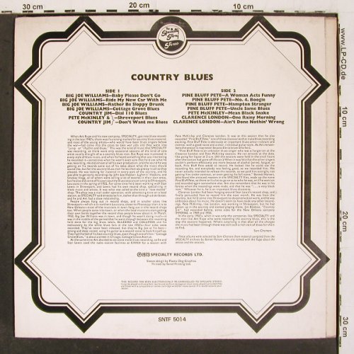 V.A.Country Blues: Big Joe Williams...Cl.London(49-50), Specialty Records (SNFT 5014), UK, m-&sol;vg+, 1973 Typ: LP Best.-Nr.: V6700 Preis: 7,50 Euro.