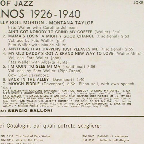 V.A.Great Jazz Pianos 1926-1940: Fats Waller... Cow Cow Davenport, Joker (SM 3121), I, 14Tr., 1971 Typ: LP Best.-Nr.: Y823 Preis: 6,00 Euro.