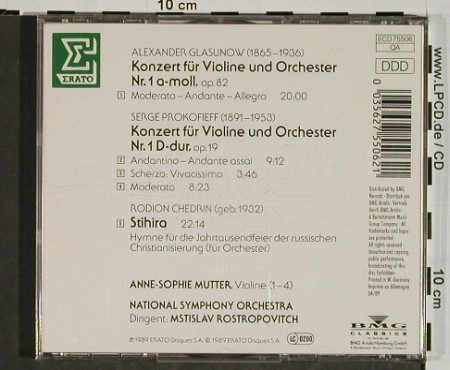 Prokofiev,Serge &sol; Glasunow&sol;Chedrin: Violinkonzert No.1...Stihira, Erato (ECD 75506), D, 1989 Typ: CD Best.-Nr.: 84533 Preis: 12,50 Euro.