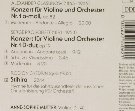 Prokofiev,Serge &sol; Glasunow&sol;Chedrin: Violinkonzert No.1...Stihira, Erato (ECD 75506), D, 1989 Typ: CD Best.-Nr.: 84533 Preis: 12,50 Euro.