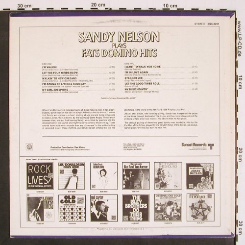 Nelson,Sandy: plays Fats Domino Hits, Sunset (SUS-5291), US, 1970 Typ: LP Best.-Nr.: V4671 Preis: 8,00 Euro