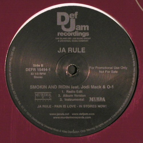 Ja Rule: Down A**Chick*3, Smokin and Ridin*3, Def Jam (DEFR 15494-1), US,Promo, 2001 Typ: 12" Best.-Nr.: B8757 Preis: 3,00 Euro.