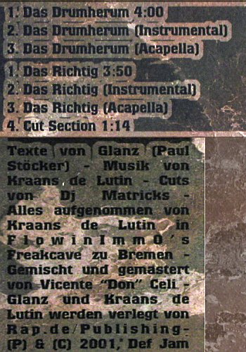 Glanz fx: Das Drumherum*3 &sol; Das Richtig *4, Def Jam (588 888-1), EU, 2001 Typ: 12" Best.-Nr.: C1605 Preis: 3,00 Euro.