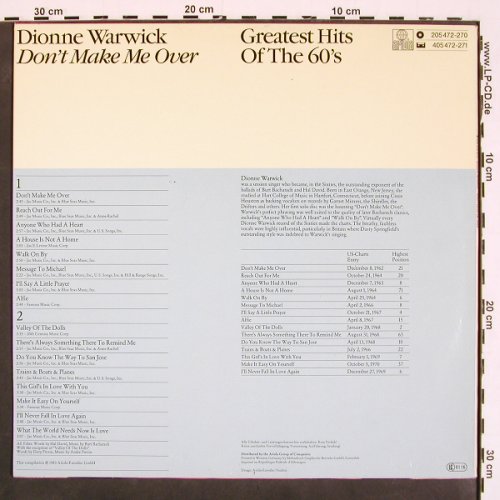 Warwick,Dionne: Don't make me over, Gr.Hits 60's, Ariola(205 472-270), D, 1983 - LP - V4533 - 7,50 Euro
