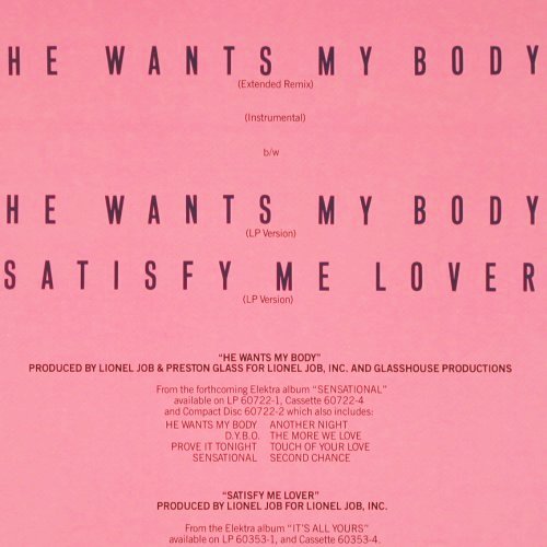 Starpoint: He wants my body*3/Satisfy me Lover, Elektra (0-66824), US, 1987 Typ: 12" Best.-Nr.: V4688 Preis: 5,50 Euro