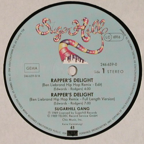 Sugarhill Gang by Ben Liebrand: Rapper's Delight*2, Rappers Reprise, Sugar Hill(246 659-0), D, 1989 - 12inch - V5828 - 5,00 Euro