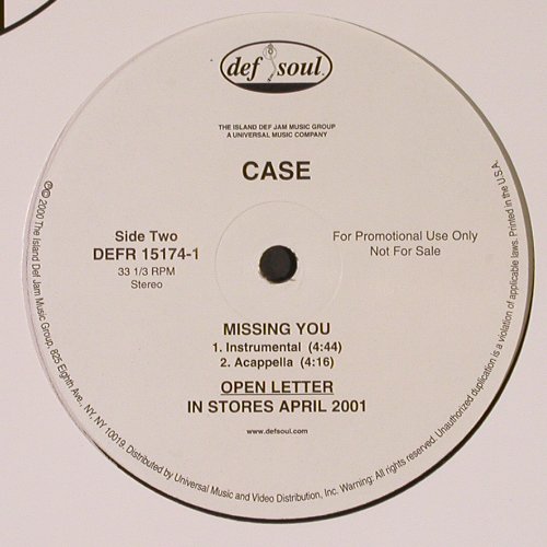 Case: Missing You*4, Def Soul, FLC (DEFR 15174-1), US, Promo, 2000 Typ: 12" Best.-Nr.: V6243 Preis: 5,00 Euro.