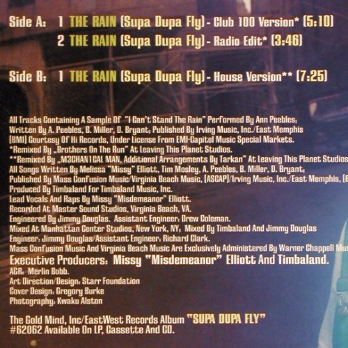 Missy Misdemeanor Elliott: The Rain, Supa Dupa Fly (remixes), Elektra (7559-63880-0), D, 1997 Typ: 12" Best.-Nr.: V6291 Preis: 6,00 Euro