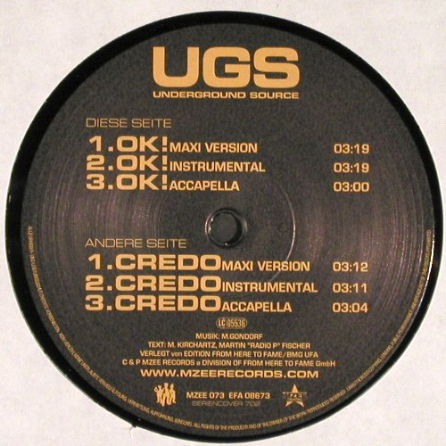 Undergrouns Source: OK!  *3 / Credo *3, MZEE (MZEE 073), D, 2001 Typ: 12" Best.-Nr.: V6317 Preis: 7,50 Euro.