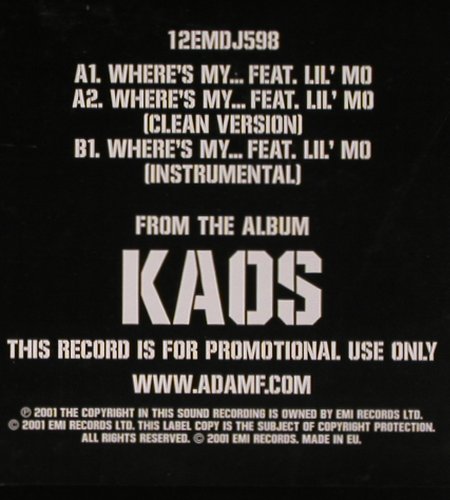 Adam.F feat.Lil'Mo: Where's My...*3, EMI (12EMDJ598), EU, Promo, 2001 Typ: 12" Best.-Nr.: V6327 Preis: 6,00 Euro.