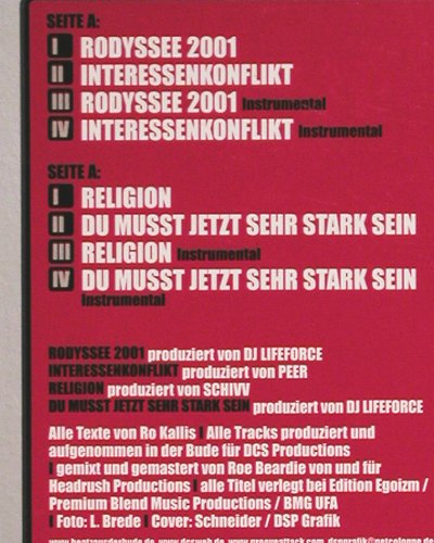 Ro Kallis aka Rotz von DCS: Rodyssey 2001*2+6 (33rpm) EP, Beatz aus der Bude (BADB-R-004), D, 2001 Typ: 12" Best.-Nr.: V6339 Preis: 5,00 Euro