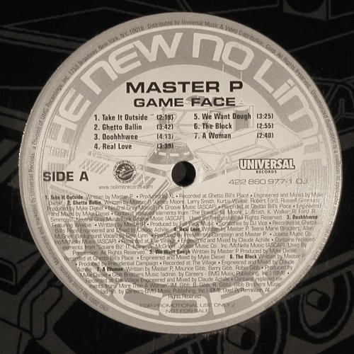Master P: Game Face, New No Limit Records (422 860 977-1), US, Promo, 2001 Typ: LP Best.-Nr.: V6370 Preis: 12,50 Euro