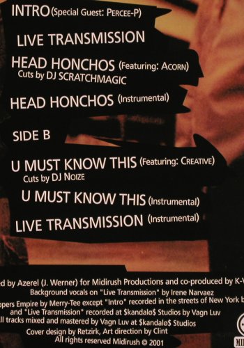 Urban Broadcast: Live Transmission*2+5, Midirush (Midi 001), DK, 2001 Typ: 12" Best.-Nr.: V6397 Preis: 6,00 Euro.