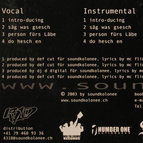 Soundkolonee: Do Hesch En, EP, vg+/m-, Win The Crowd Records (V261 Vinylium), CH, 2003 Typ: 12" Best.-Nr.: V6413 Preis: 7,50 Euro.