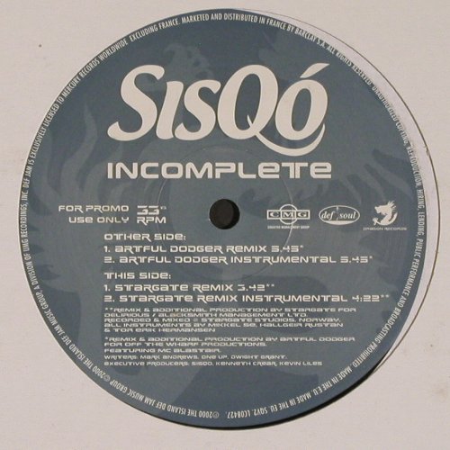 Sisqo: Incomplete*4, Def Soul (SQV2), EU,Promo, 2000 Typ: 12" Best.-Nr.: V6442 Preis: 5,00 Euro.