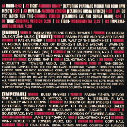 Rah Digga: Tight &sol; Imperial, 7Tr., Electra (7559-67062-0), D, 2000 Typ: 12" Best.-Nr.: V6875 Preis: 7,50 Euro.