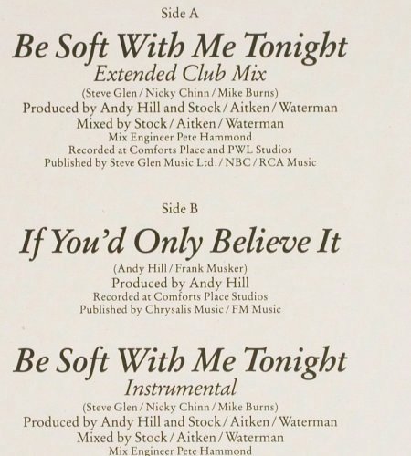 Gaynor,Gloria: Be Soft With Me Tonight*2+1, BCM (B.C.12-2019-40), D, 1987 Typ: 12" Best.-Nr.: V7026 Preis: 3,00 Euro.