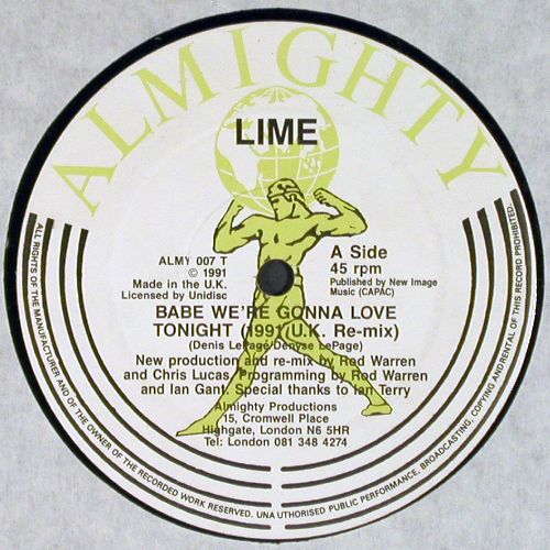 Lime: Babe,we're gonna love tonite,re-mix, Almighty(ALMY 007T), UK,m-/vg+, 1991 - 12inch - V7832 - 4,00 Euro