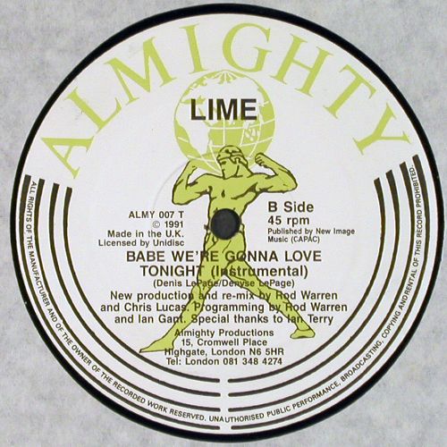 Lime: Babe,we're gonna love tonite,re-mix, Almighty(ALMY 007T), UK,m-/vg+, 1991 - 12inch - V7832 - 4,00 Euro