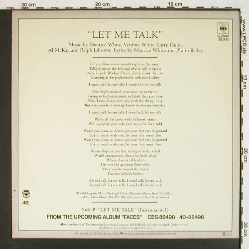 Earth,Wind & Fire: Let Me Talk*2, CBS (12.8982), NL, 1980 Typ: 12" Best.-Nr.: V7864 Preis: 4,00 Euro.