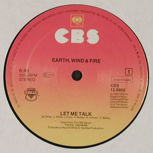 Earth,Wind & Fire: Let Me Talk*2, CBS (12.8982), NL, 1980 Typ: 12" Best.-Nr.: V7864 Preis: 4,00 Euro.