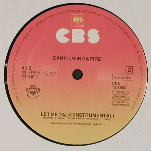 Earth,Wind & Fire: Let Me Talk*2, CBS (12.8982), NL, 1980 Typ: 12" Best.-Nr.: V7864 Preis: 4,00 Euro.