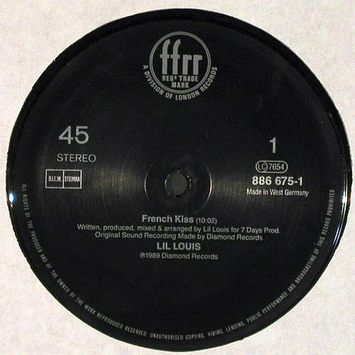 Lil Louis: French Kiss 10:02+1, m-&sol;vg+, ffrr, FX 115 (886 675-1), D, 1989 Typ: 12" Best.-Nr.: V7886 Preis: 4,00 Euro.