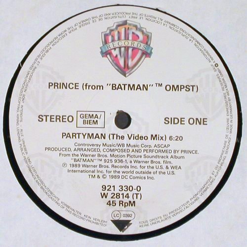 Prince: Partyman, videoMix &sol; Feel U Up 6:30, WEA (W 2814T), D, 1989 Typ: 12" Best.-Nr.: Y320 Preis: 6,00 Euro.