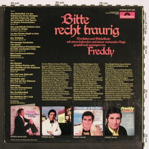 Quinn,Freddy: Bitte recht traurig, m-/vg+, Polydor (2371 295), D, 1972 Typ: LP Best.-Nr.: V4656 Preis: 12,50 Euro