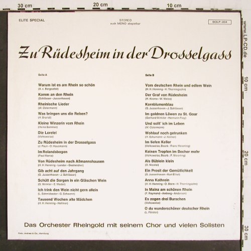Orchester Rheingold m.Chor&Solisten: Zu Rüdesheim in der Drosselgasse, Elite (SOLP-204), D Typ: LP Best.-Nr.: V5855 Preis: 5,00 Euro